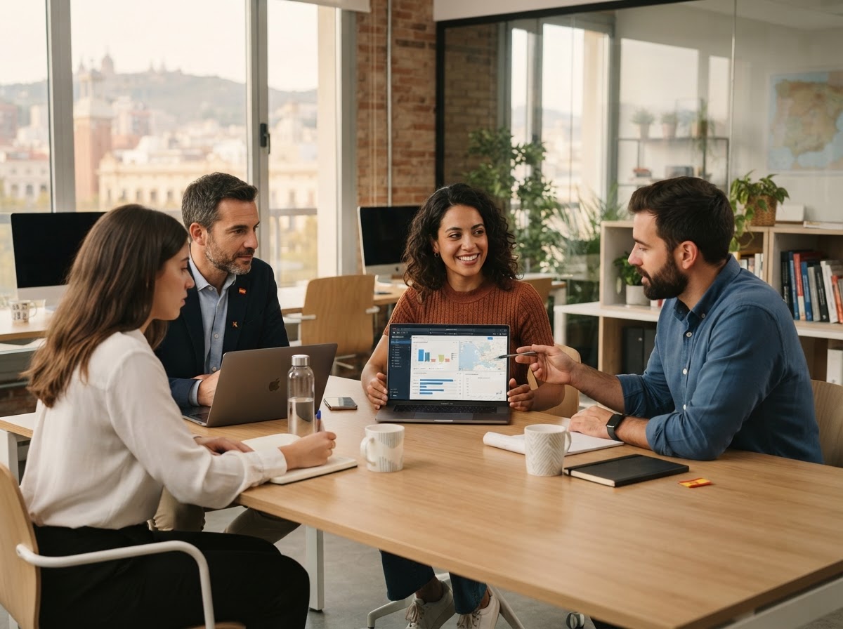 Travector: equipo analizando modelos predictivos de datos en una sesión de trabajo remota